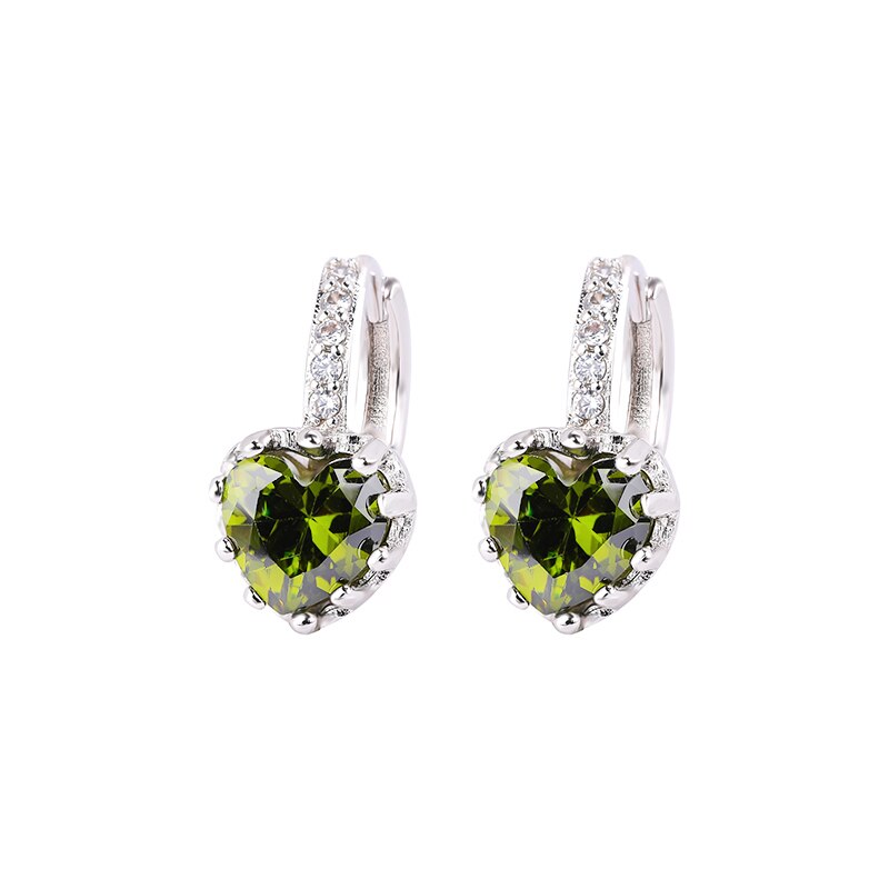 JUWANG Luxury Geometric Heart Crystal Clip Earrings for Lady Bling Inlaid Cubic Zircon Dangle Rhinestione Jewelry Pendant: green