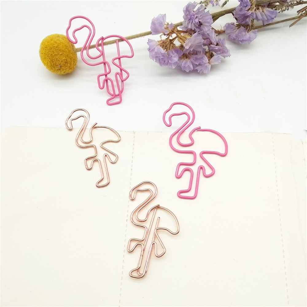 10 Stks/pak Cartoon Metalen Bladwijzer Clip Leuke Wortel Roze Rose Gold Flamingo Paperclip Houder Voor Boeken Noviteiten Briefpapier