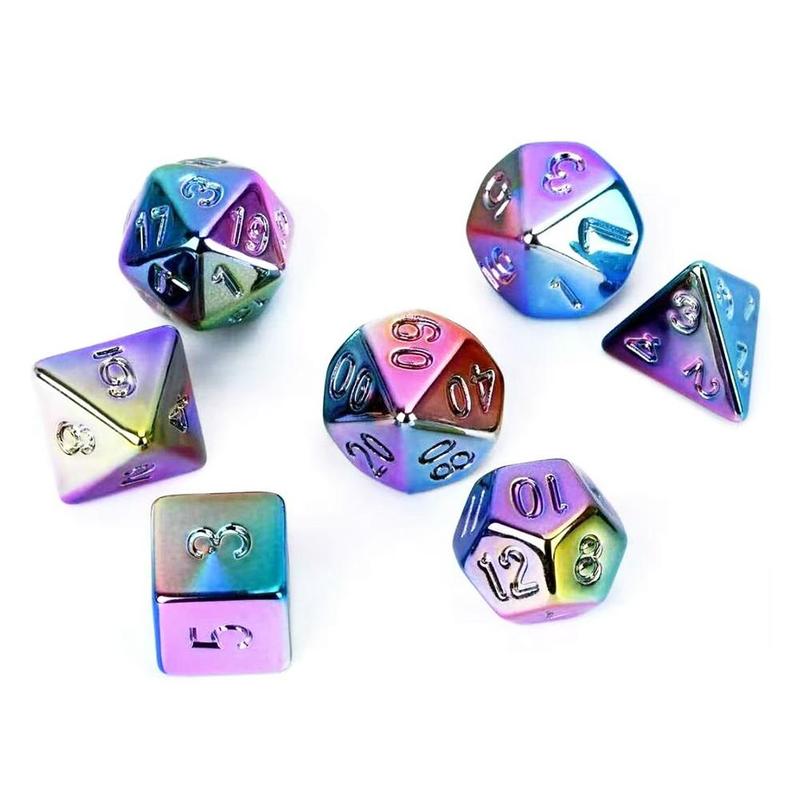 7 stück galvanisierte würfel mit siebenfarbiger metalloberfläche für partys, tischspiele, polyedrische würfel aus acryl: Default Title