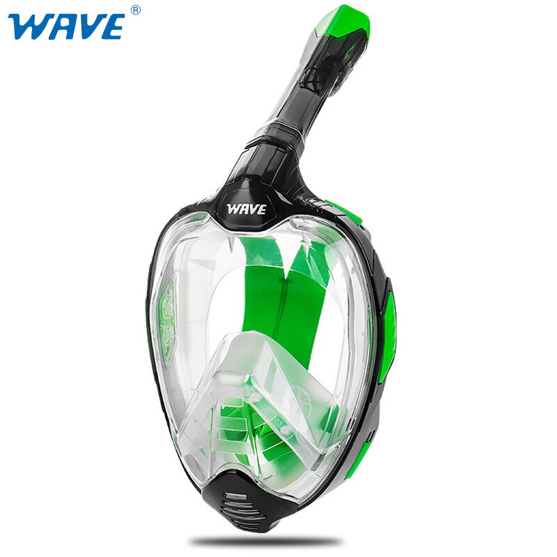 Máscara de esnórquel para adultos, mascarilla de buceo antiniebla, de cara completa, para natación, vista panorámica,: Transparent green / S / M