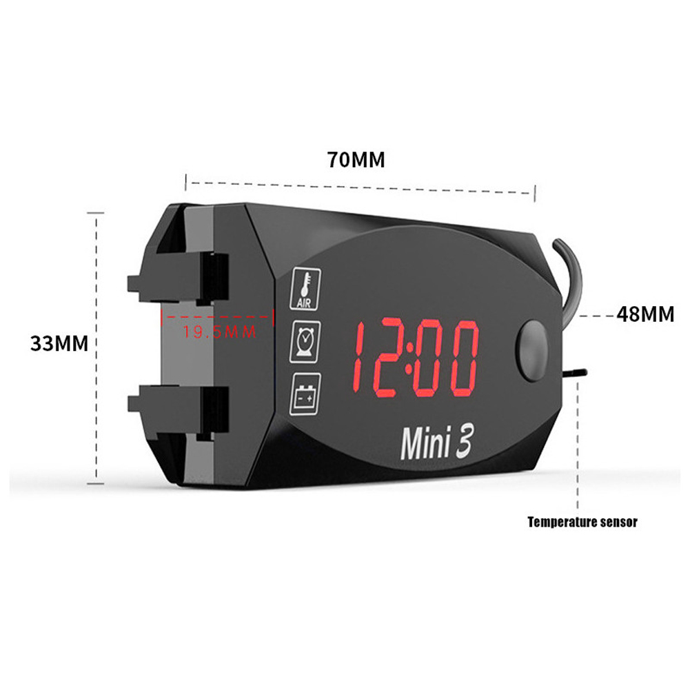 12V Moto Temperatur Uhr wasserdicht 3 in 1 Motorrad elektronische Uhr Thermometer Voltmeter Digital anzeige Universal- uhr: Weiß