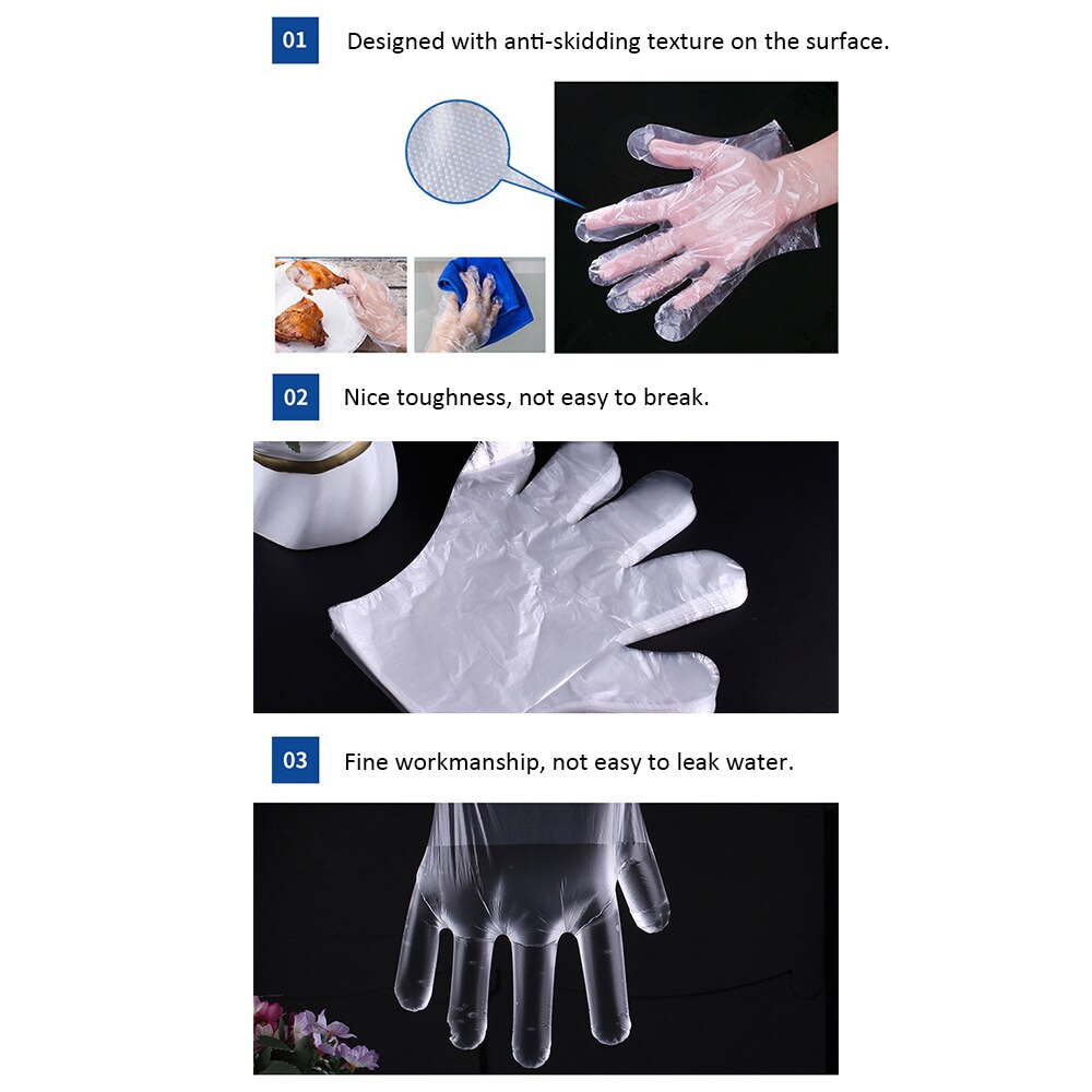 100pcs Disposable Gloves Food-grade Transparent PE Gloves Garden BBQ Plastic Gloves Multifuction Restaurant Kitchen Accessories
