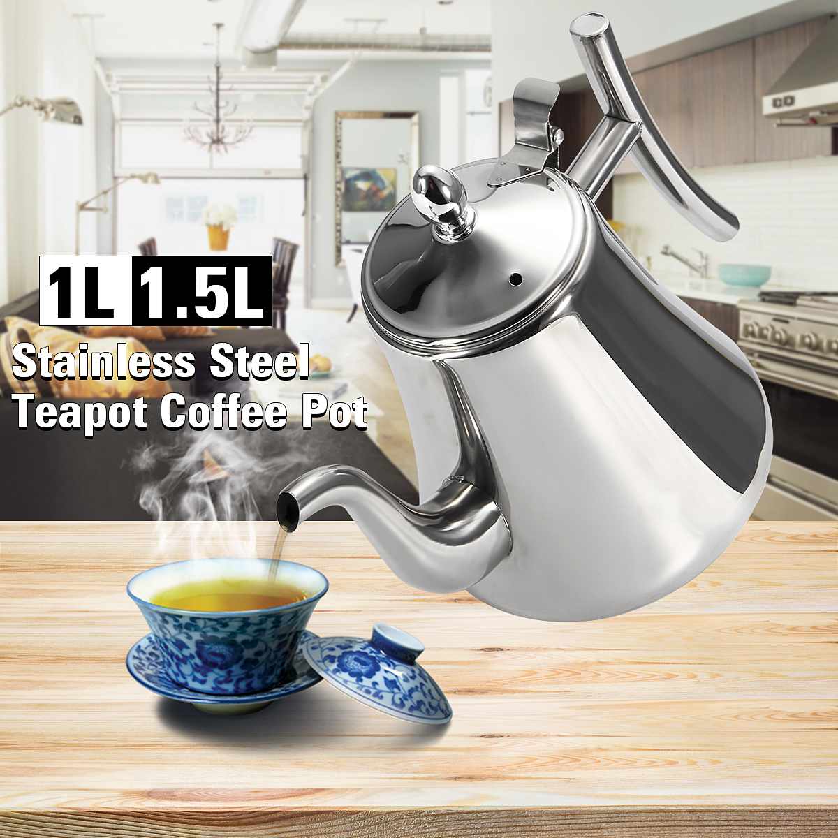 1.8L Stainless Steel Water Kettle TeaPot Thicker With Filter Baskets Hotel Tea Pot Coffee Pot Induction Cooker Tea Kettle