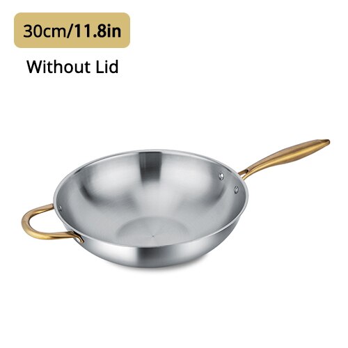 Wok Non-stick 304 Roestvrijstalen Huishoudelijke Geen Coating Minder Fume Multifunctionele Inductie Kookplaat Gas Voor Koken wok: wok-30