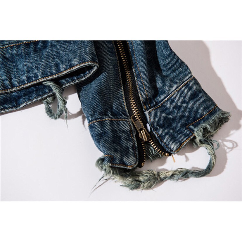 Vintage 424 Veste en Jean Hommes Déchiré Trous Lavé Coton Automne Manteaux Homme Décontracté Vestes en Jean Cowboy Classique Homme MSW013