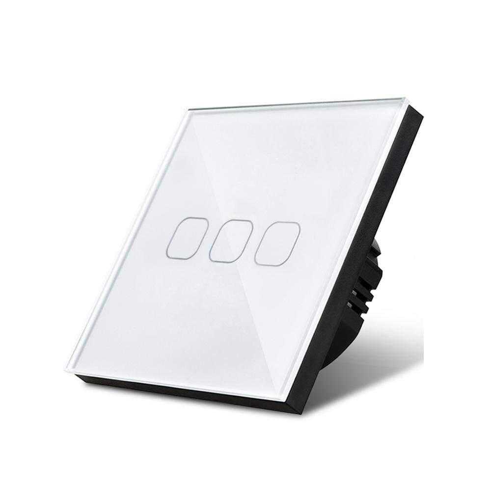 Sensor de pantalla táctil AIMENGTE de 220V Interruptor de luz LED 1/2/3 entradas, Interruptor táctil de pared de vidrio, módulo de Panel de Control empotrado: 3 Gang 1 Way White