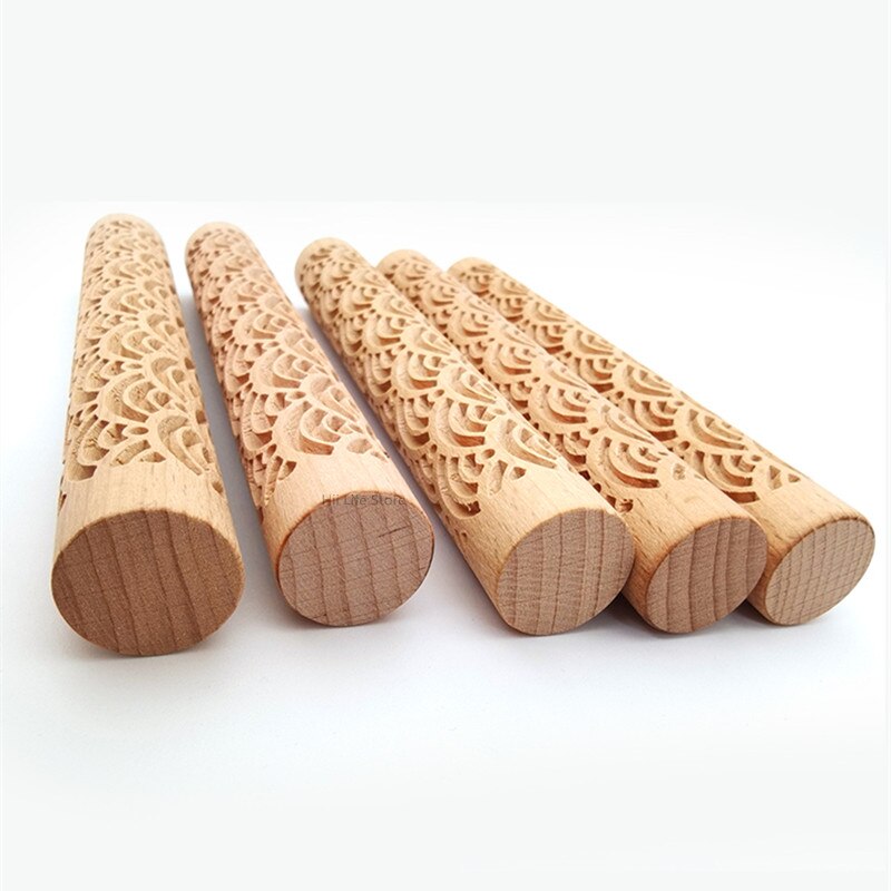 Rodillo de textura de madera para cerámica, herramienta de modelado con relieve de árbol, piedra, patrón de flores, rodillo de barro, escultura de cerámica artesanal