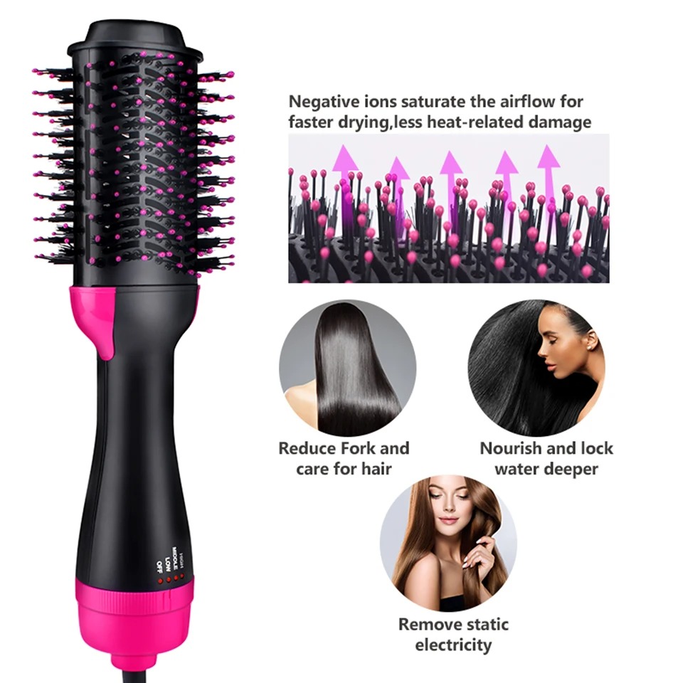 1000 W professionelle Haartrocknerbürste 3 IN 1 One Step Negativ-Ionen-Trocknerbürste Haarglätter Lockenwickler Heißluftbürste Roller-Stil