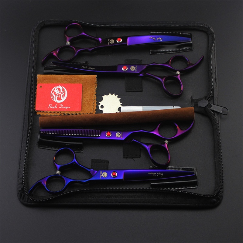Japan 440C Pet Grooming Scissors Set 7 Inch Dog Shears Hair Cutting Thinning Curved Scissors