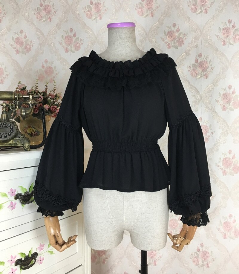 Blusa gótica Lolita victoriana para mujer, camisa Retro Medieval Lolita, disfraz, Tops para de té, talla grande, manga larga