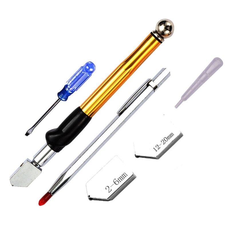 Handheld Glass Tile Cutter with Blades Screwdriver 2-20mm Pencil Style Oil Feed Tip for Glass Cutting Mirror Window DIY: 6pcs lettering pen