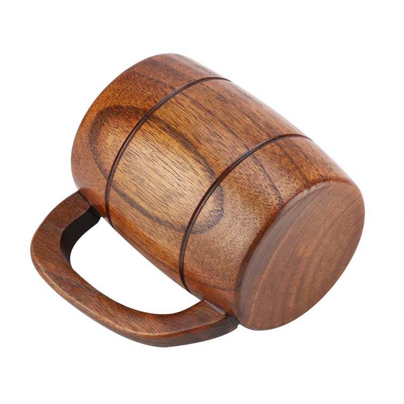 Natural Wooden Beer Cup Retro Big Capacity Tea Water Classic Wood Drinking Mug with Handle Coffee Beer Mug Drinking Cup