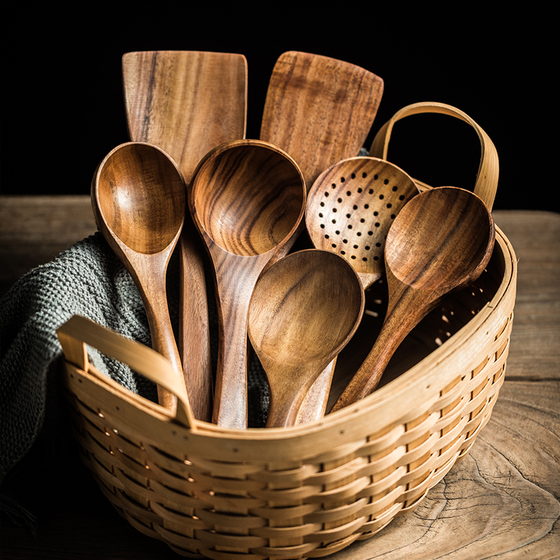 Tailândia teca de madeira natural utensílios de mesa colher colher turner longo arroz escorredor sopa skimmer cozinhar colheres colher cozinha conjunto de ferramentas