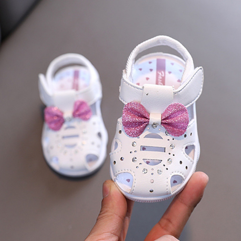 Sandales d'été mignonnes et douces en cuir pour enfants, chaussures de princesse pour filles, respirantes, à nœud,: W / 19 Inner 13.5cm