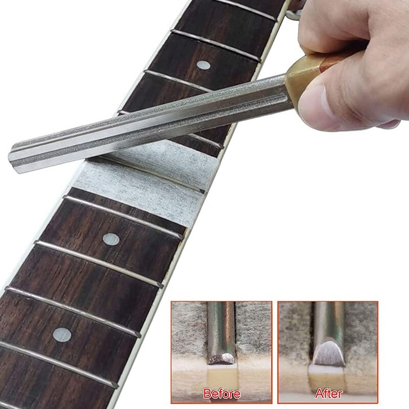 Lime de couronne de frettes de guitare, lime de bord de frette, outil arrondi d&#39;extrémité de frette, fente et lime à trois rayons, outils de frettes de guitare multifonctions