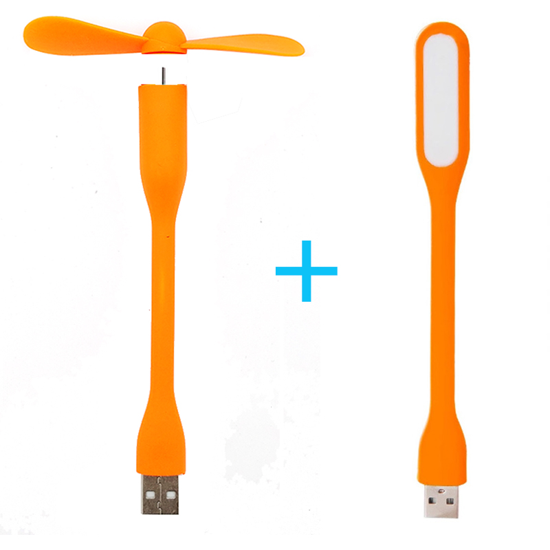 Mini USB Fan Flexible Portable Fan and USB LED Light Lamp For Power Bank & Notebook & Computer Laptop: Orange