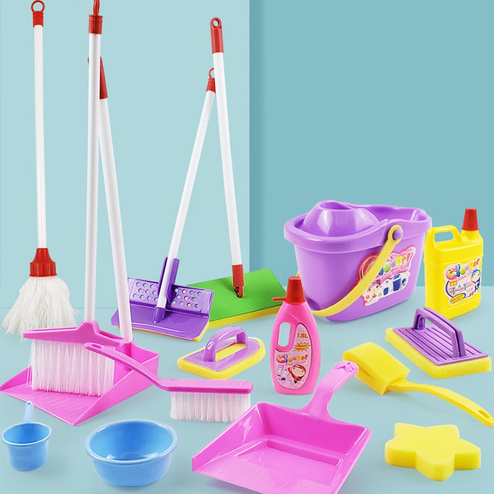 Cepillo recogedor de escoba simulada para niños, juego de herramientas de limpieza para niños pequeños, accesorios de limpieza