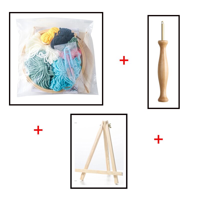 Magic Embroidery Pen Punch Needle Kit Craft Embroidered Threads Cross Stitch Art Hand Hoop DIY Knitting Sewing Accessory Tools: with Support
