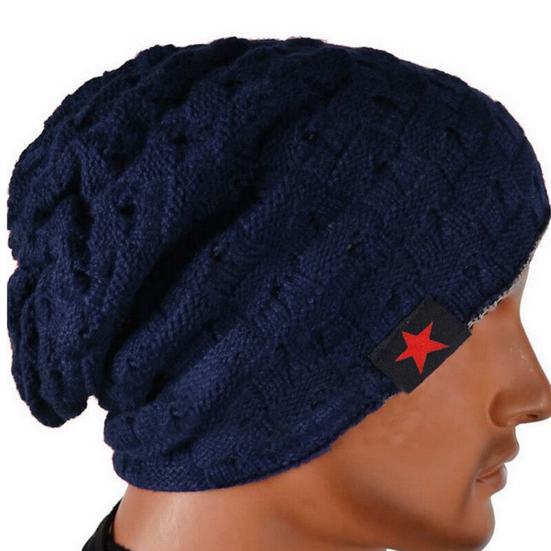 Men Knit Beanie Reversible Baggy Cap Skull Chunky Winter Hat A66: navy