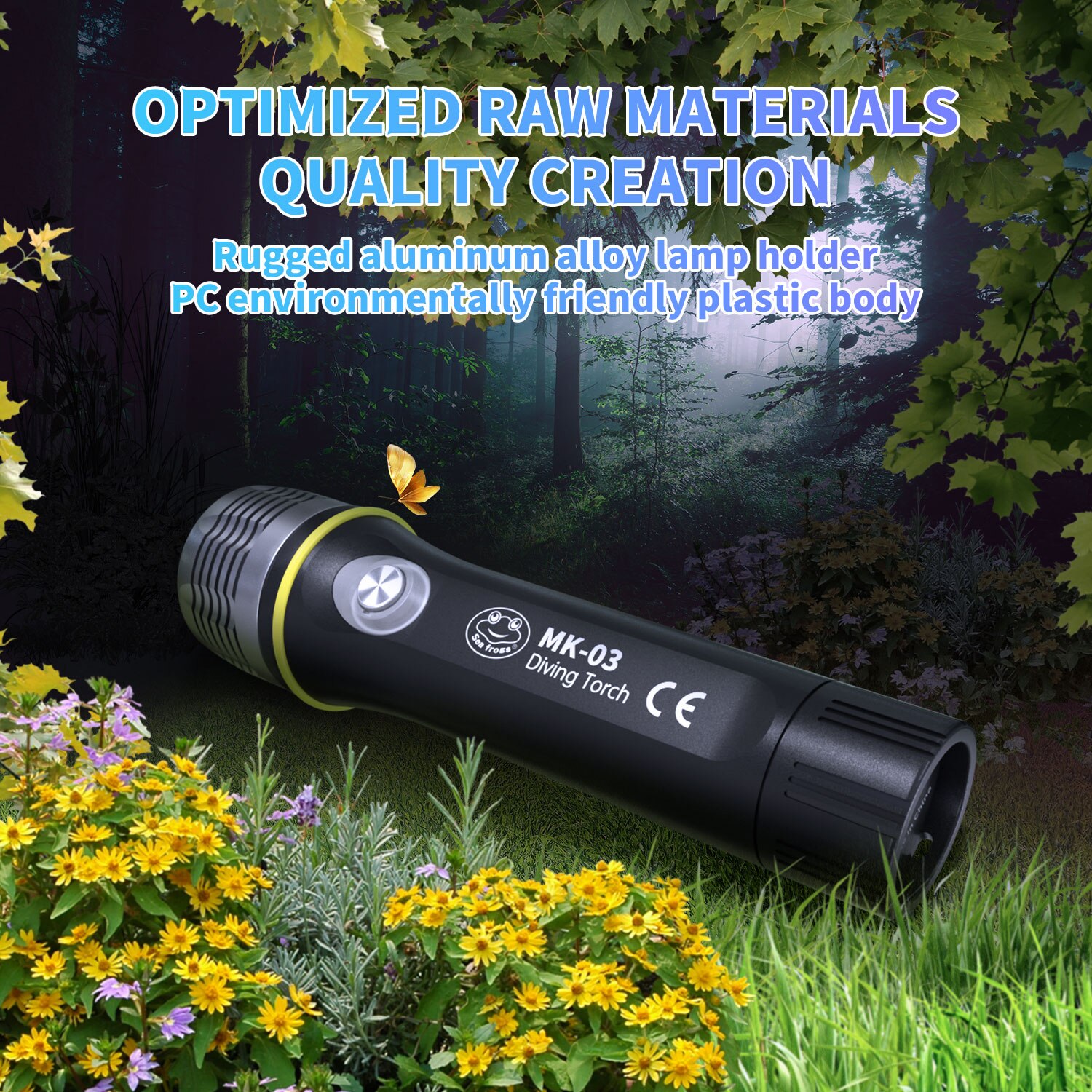 Super bright Diving Flashlight IP68 highest waterproof rating diving light Powered by 18650 battery With hand rope