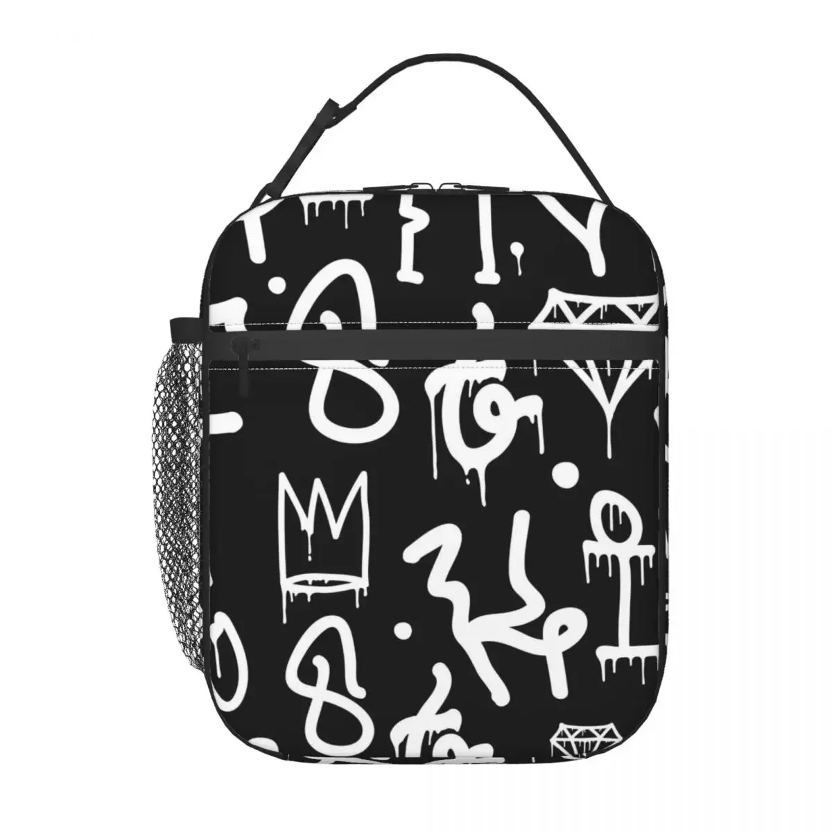 Lunch Bag Abstract Graffiti Convenient Lunch Box For Women Black And White Office Cooler Bag Oxford Thermal Lunch Bags: Gold