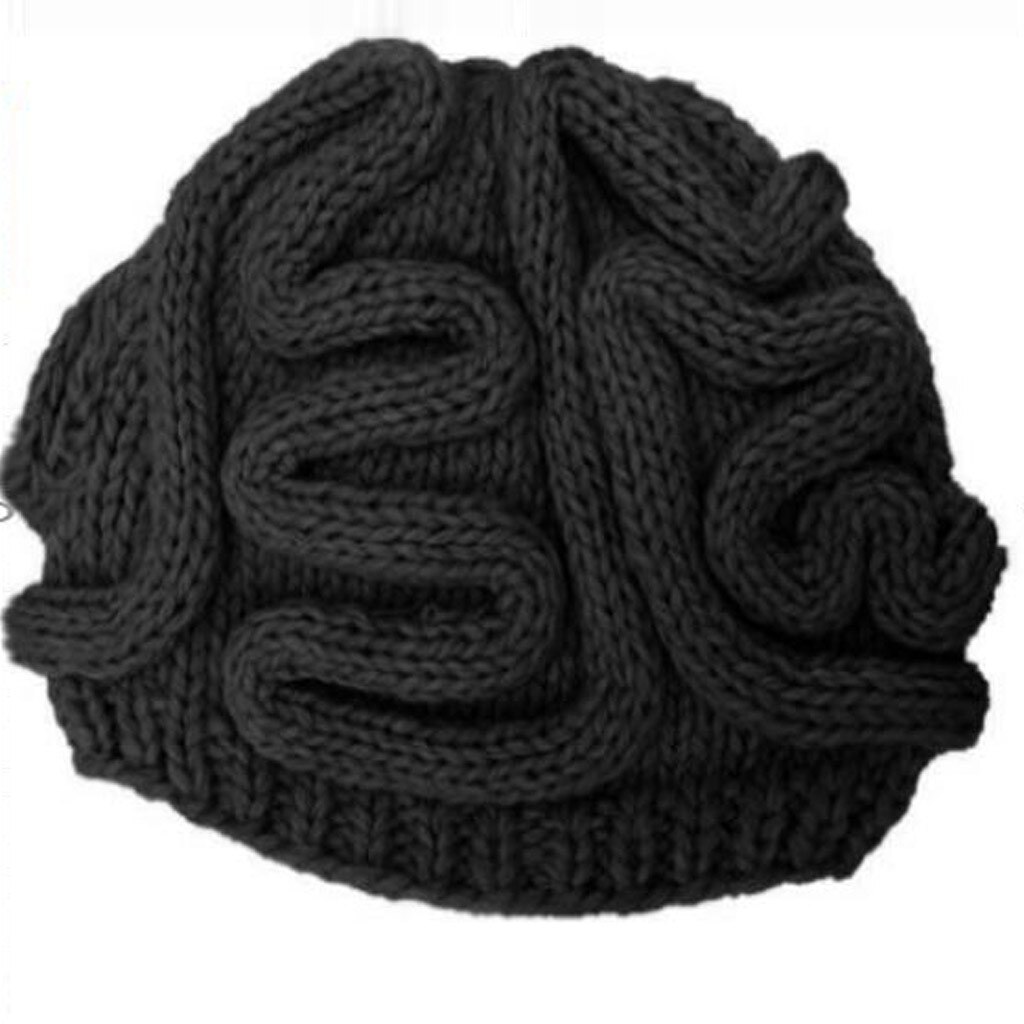 Hand Knitted Personality Brain Hat Kids Adults Crochet Beanie Cool streetwear Cerebrum Cap gorras para hombre casquette homme: Black