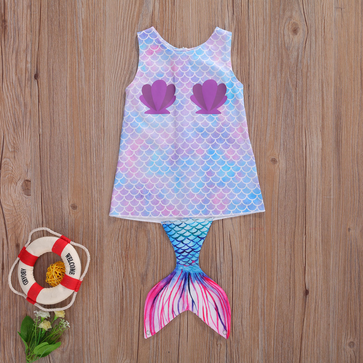 Pasgeboren Baby Meisje Jurk Mermaid-Gedrukt Midi Mouwloze Tank Vest Decoratieve Schaal Shell Prinses Kids Tops