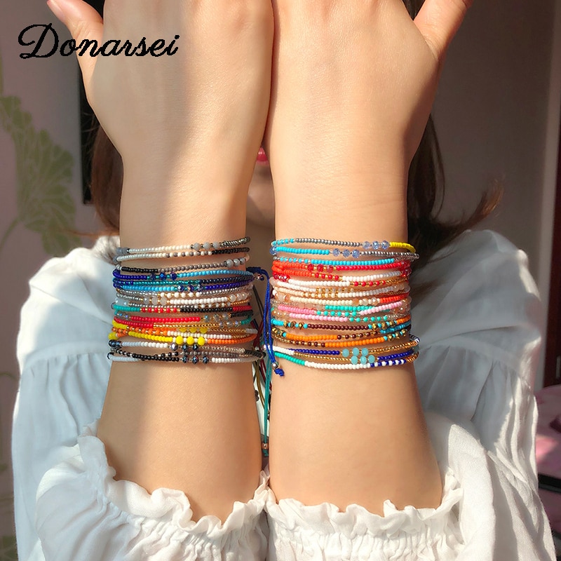 Donarsei Bohemian Multilayer Colorful Beaded Bracelet For Women Adjustable Handmade Japan Miyuki Glass Bracelet Friendship