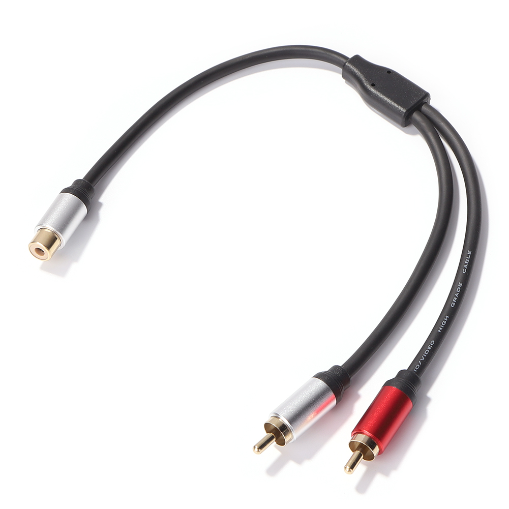 Câble audio en métal pour amplificateur de voiture, 2 RCA mâles vers 1 RCA femelle, câble séparateur Y, haut-parleur stéréo, adaptateur de caisson de basses
