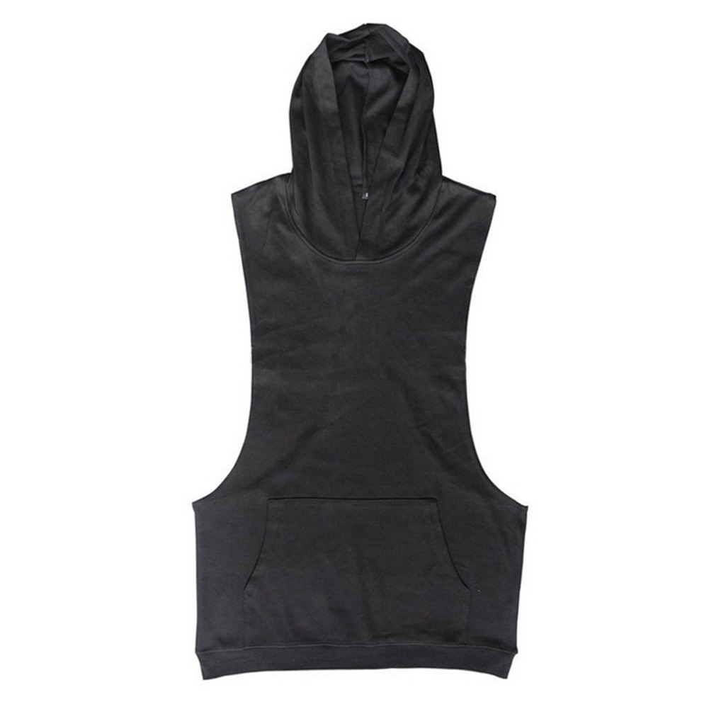 Men Fitness Hooded Tank Tops Sleeveless Casual Tops Hoodies with Pockets FH99: XL / Black