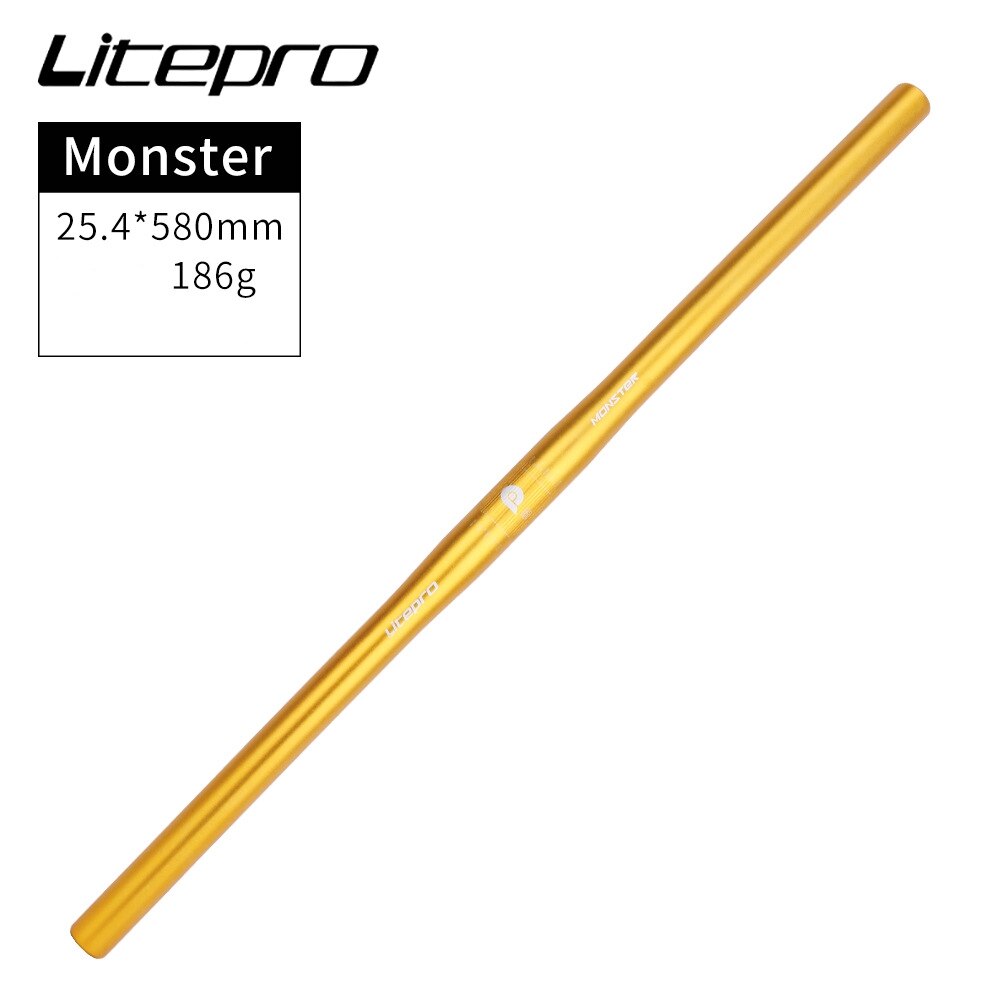 Litepro Flat Bar Spirit Urban MTB Fixie Bike 25.4*580mm Handlebar Folding Monster Horizontal Bicycle Parts: Monster Gold 580mm