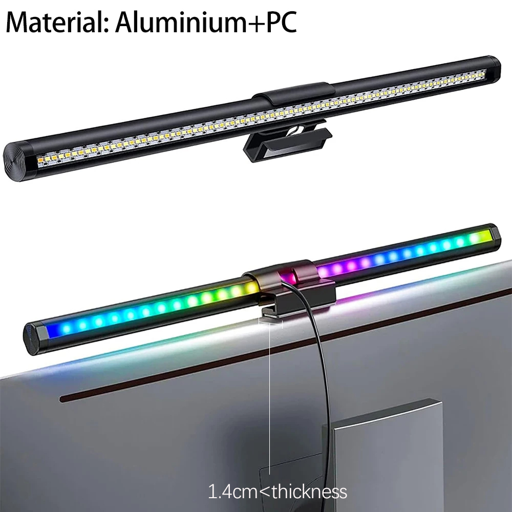 LED-Monitor-Lichtleiste, RGB-Schreibtischlampe, dimmbar, für Büro, augenschonende Tischlampen zum Lernen, Lesen, Computer-Bildschirm, Hängeleuchte, 44 cm: Weiß