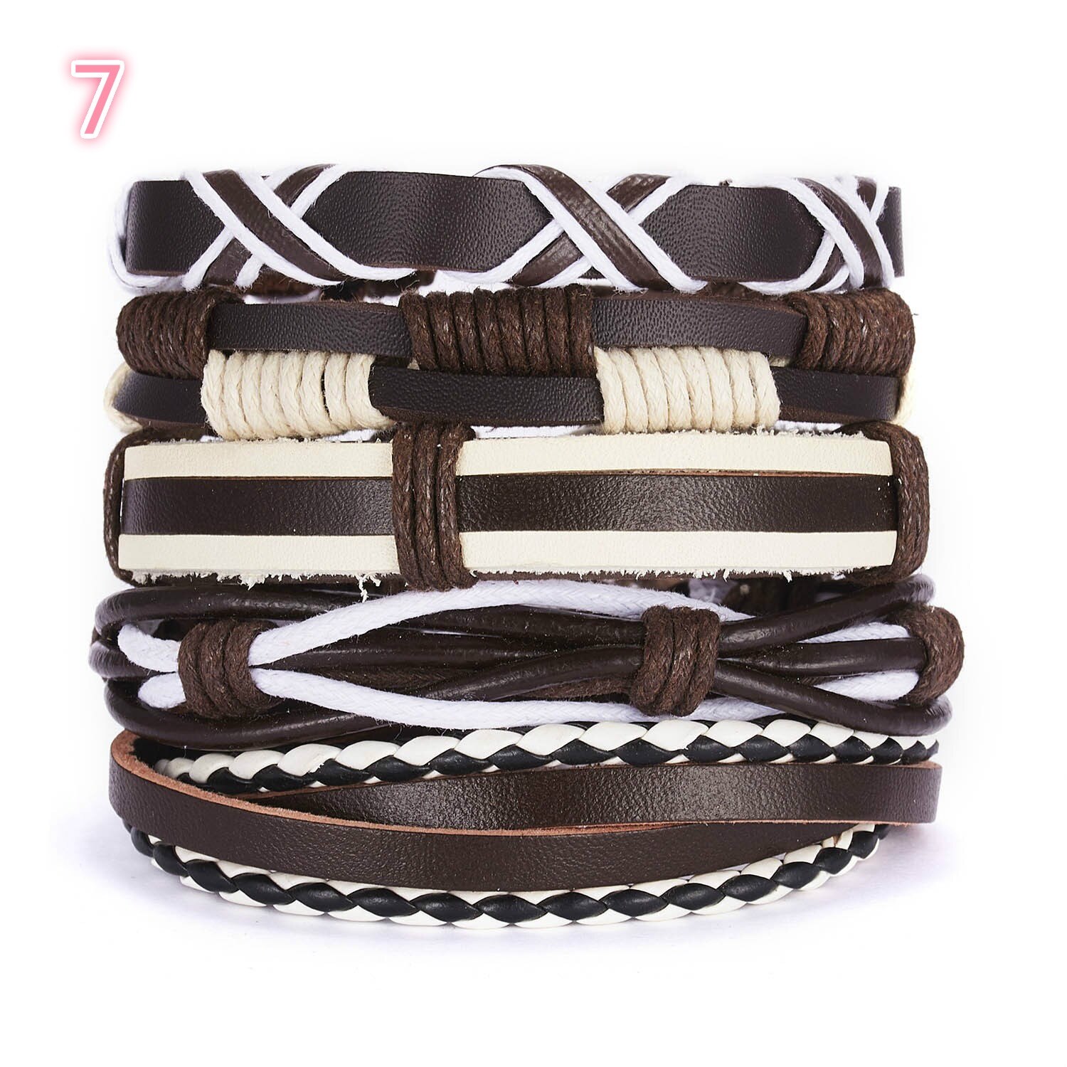 Accessoires de main rétro pour hommes, ensemble réglable en cuir tricoté croisé, Bracelet accessoires pour main, 5 pièces: 7