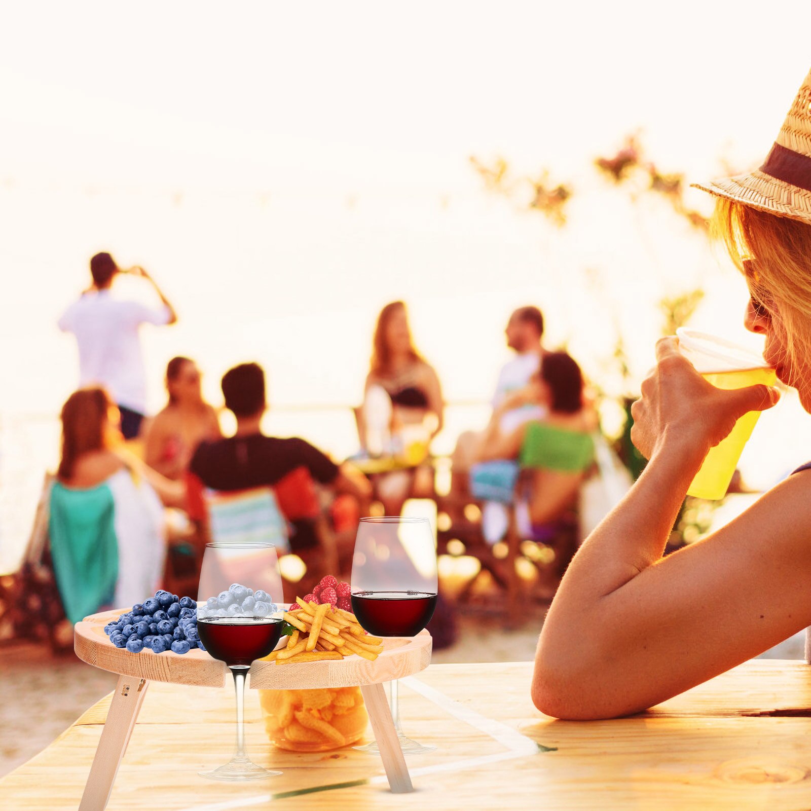 1Pc Outdoor Folding Table Picnic Party Food Table Foldable Wood Samll Table