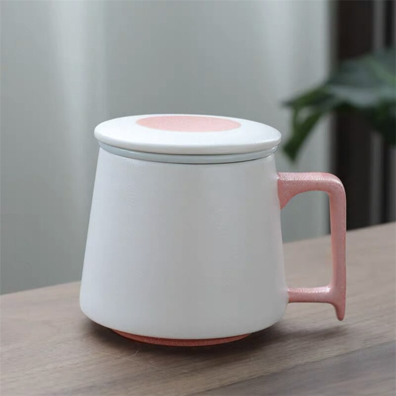 Keramisk sil te krus med låg og filter porcelæn tekop kontor vand separering kop simple hjem drinkware: B