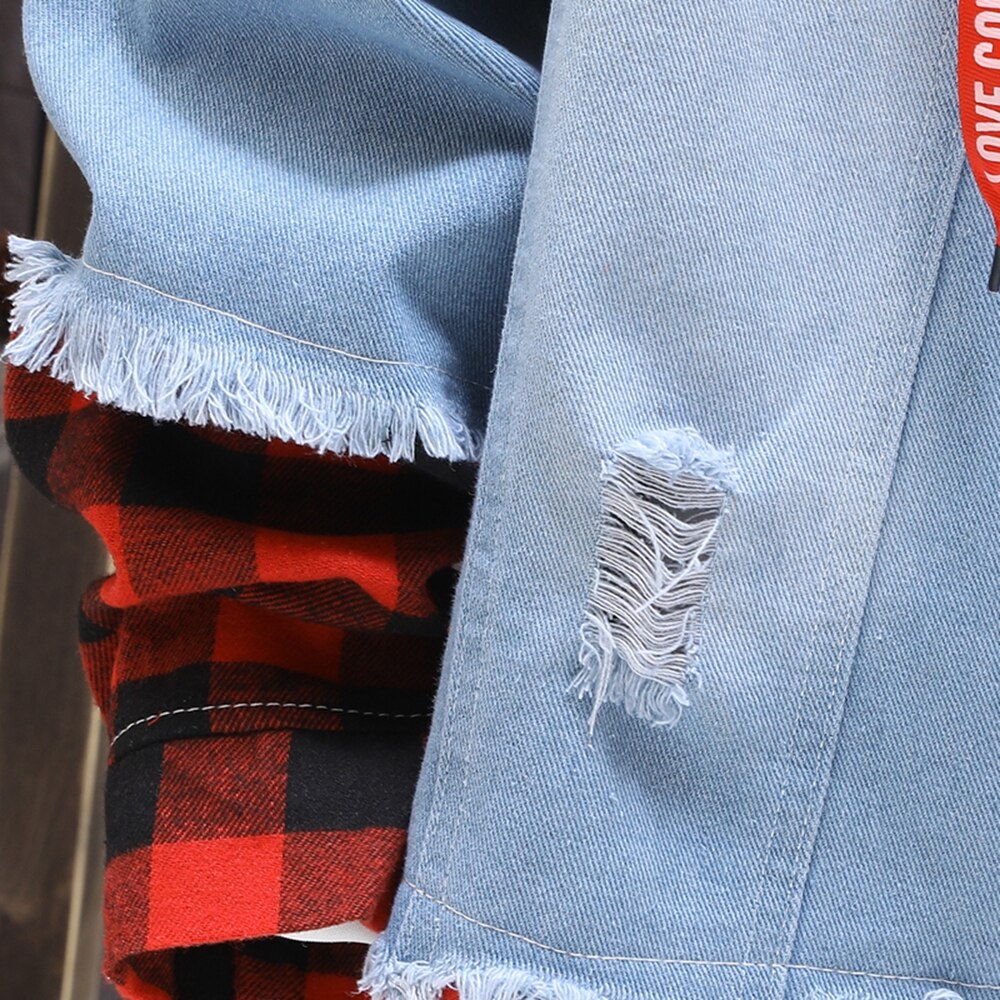 Chaqueta de mezclilla para hombre, chaqueta ajustada con capucha rasgada, informal, a la , para primavera y otoño, 2022