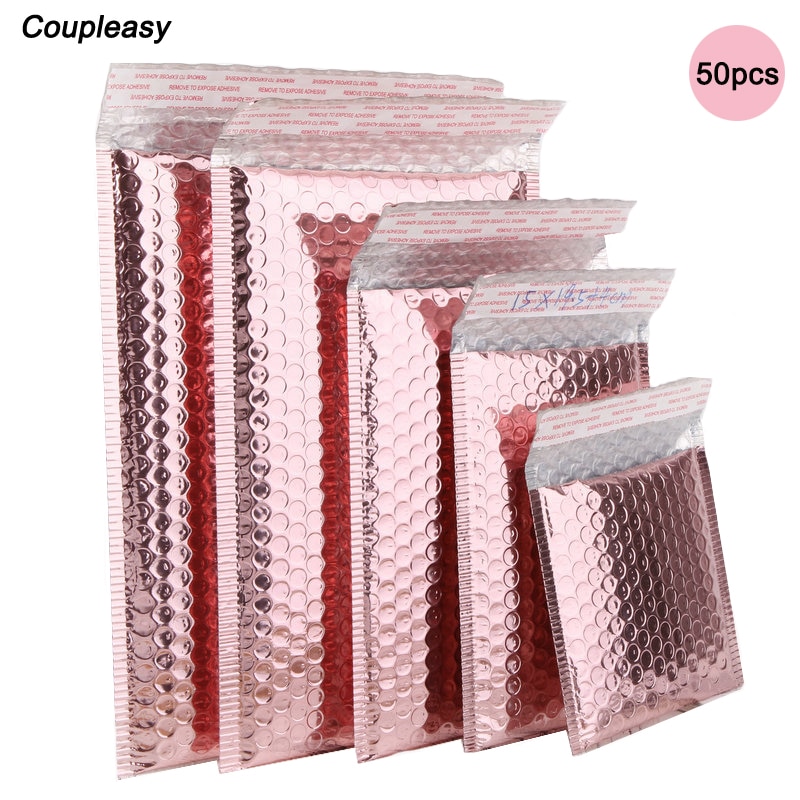 50 PCS/Lot Rose Gold Plastic Bubble Envelopes Bags, Padded Envelope, Waterproof Bubble Bags