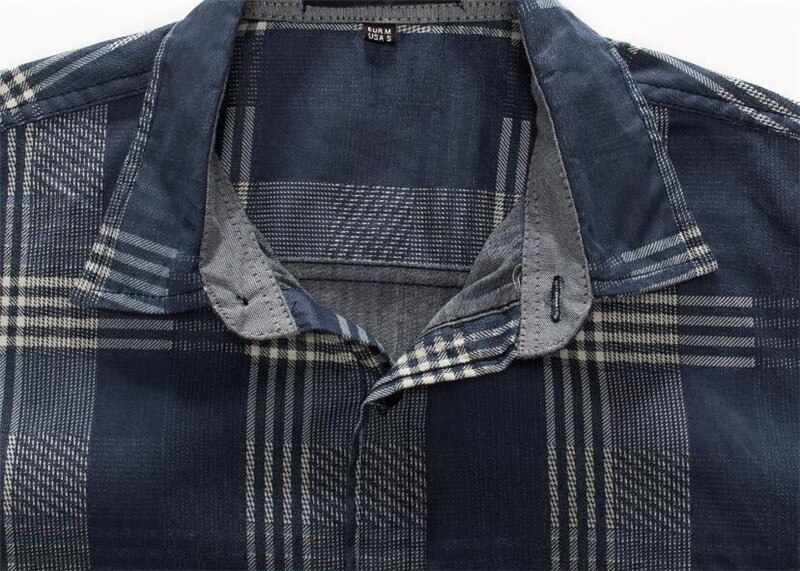 MORUANCLE Men's Casual Plaid Denim Shirts Long Sleeve Jean Shirt Tops For Male Size M-XXXL Blue