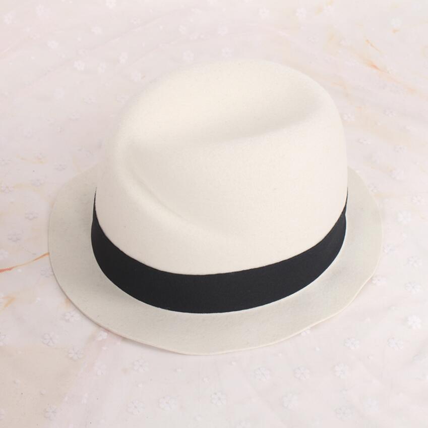 Sombrero Fedora con cinta de grogrén para mujer, gorro de lana 100% de , cálido, cómodo y fresco, varios colores,: White