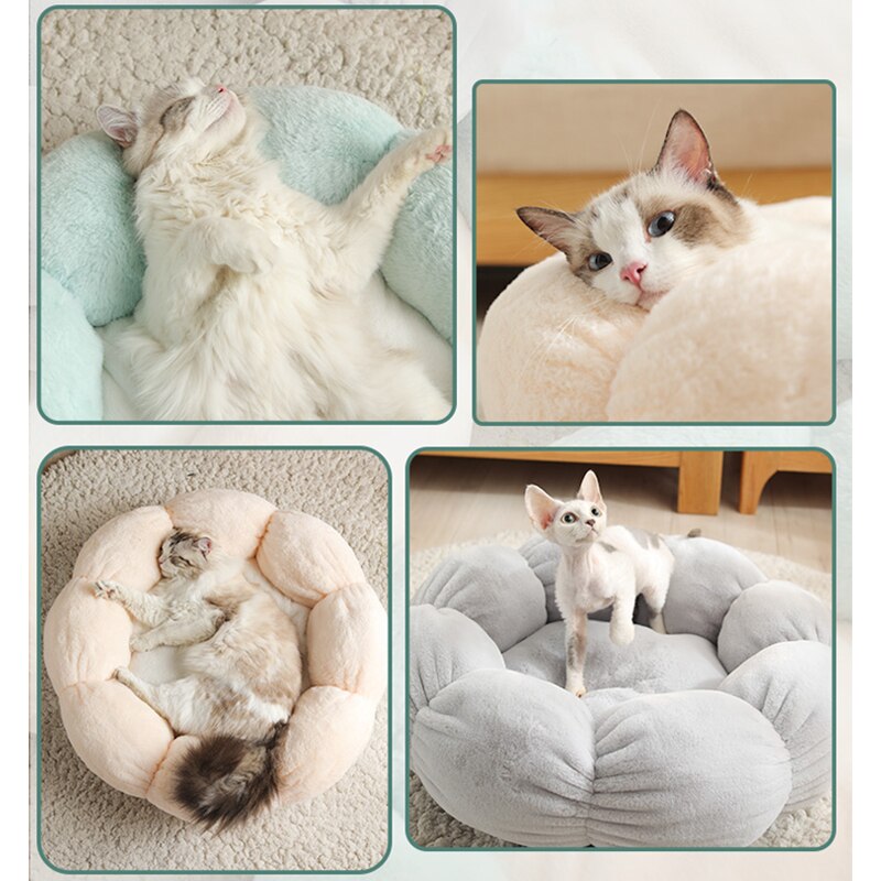 Flower Shaped Cat Bed Indoor Cozy Pet Beds Ultra Soft Plush Dog Basket Sunbed Warm Self-Warming House Sleeping Bag Cushion Mat