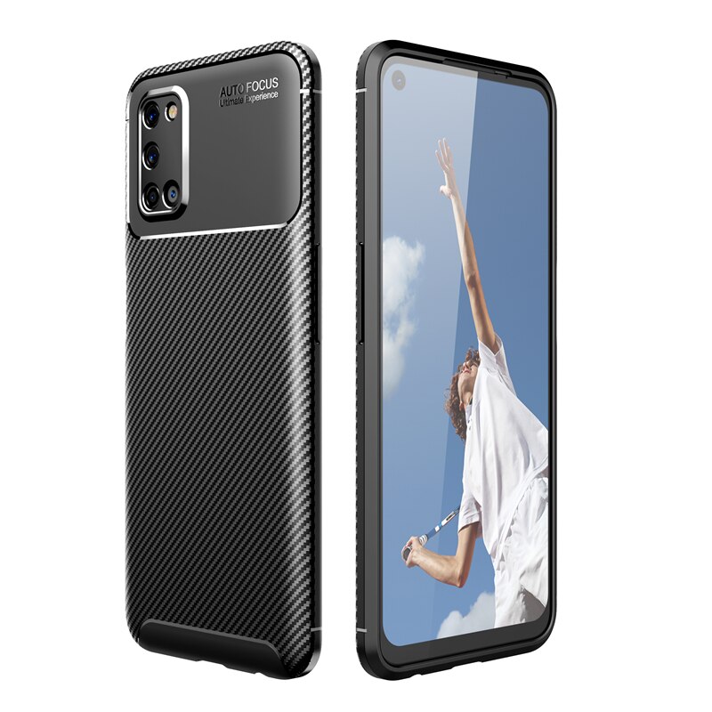 For Oppo A92 Case Cover Soft Silicone Bumper Anti-knock Carbon Fiber Cover For Oppo A52 Case For Oppo A92 A72 A52 Shell 6.5 inch: For Oppo A92 / Black