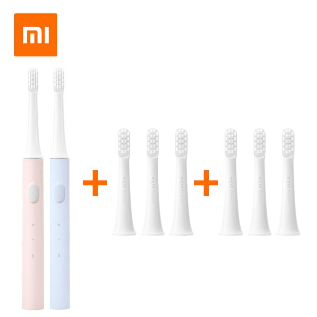 Xiaomi Mijia T100 Sonic Electric Toothbrush Cordless USB Rechargeable Waterproof Ultrasonic Automatic Tooth Brush for Adult: Pink Blue 6 Brush