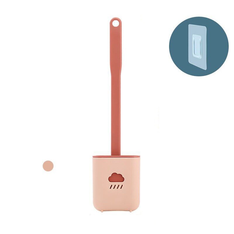 Cabezal plano de cepillo de silicona para inodoro, cepillo Flexible de cerdas suaves con soporte de secado rápido, accesorio de limpieza para huecos de baño: Wall-mounted pink