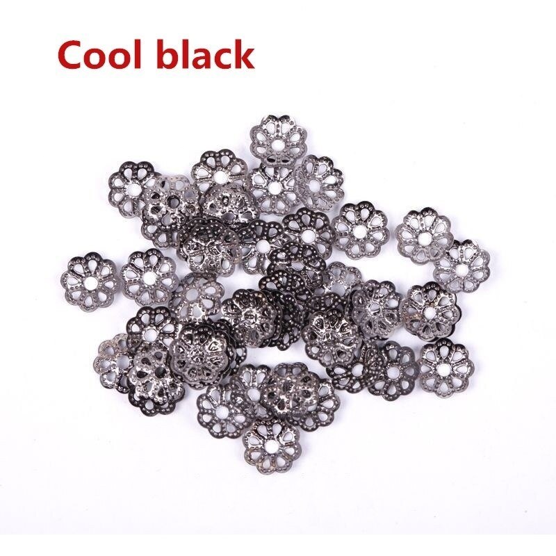 500pcs/Lots Silver Gold Plated 6mm Metal Filigree Flower DIY Bead End Caps Findings for Jewelry Making: Cool black 6mm