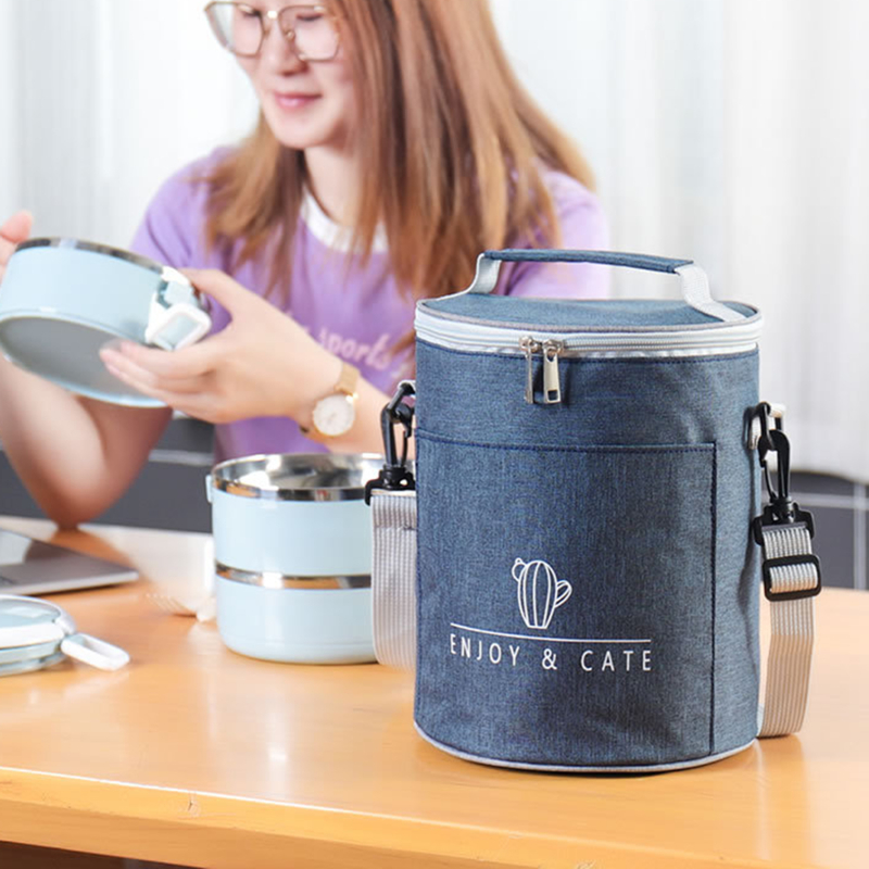 Large-Capacity Portable Lunch Bag Fresh-Keeping Thickened Lunch Box Bag Round Barrel Aluminum Foil Insulation Bags
