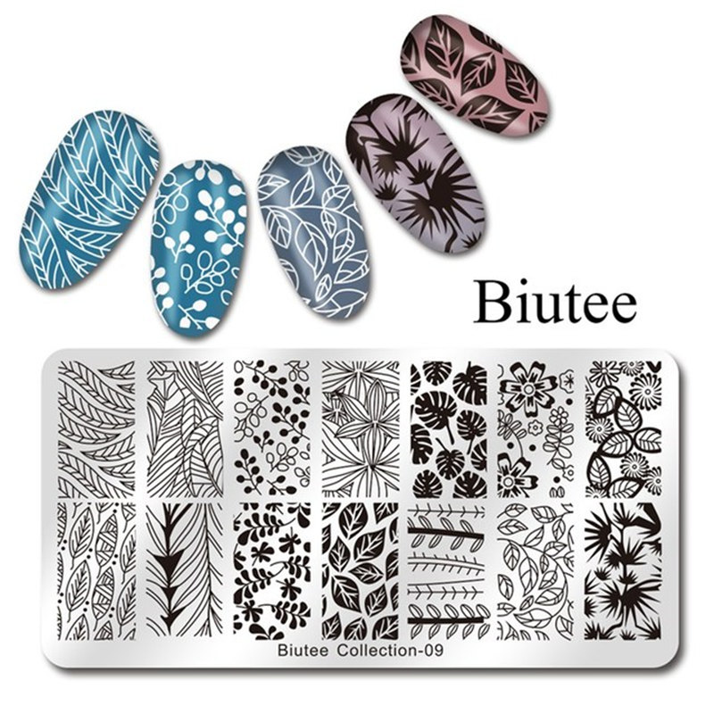 Biutee 12*6cm TAGEBUCH Nail art Vorlagen Stanzen Platte Blume Blatt Drucken Tier Brief Floral Muster Platten schablone Werkzeuge: 1009-9