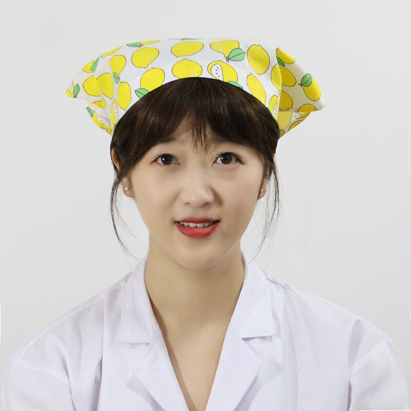 Gorro de cocina de algodón para Chef, pañuelo para la cabeza para mujer, aceite de cocina para el hogar, a prueba de humo, restaurante, servicio de comida, panadería, camarero, gorro de trabajo: White Lemon