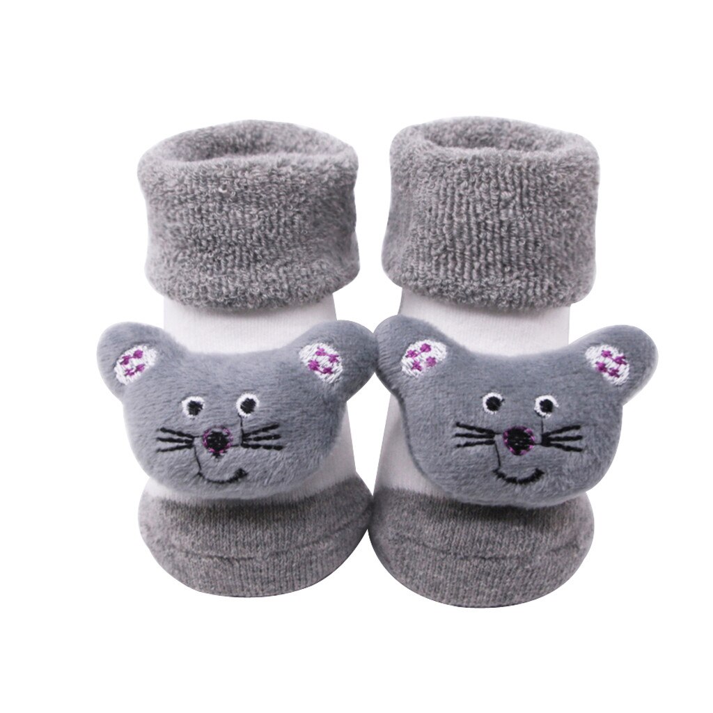 SAGACE – chaussettes antidérapantes pour -né, chaussettes d'intérieur en coton doux avec breloque pour bébé fille: GRIS