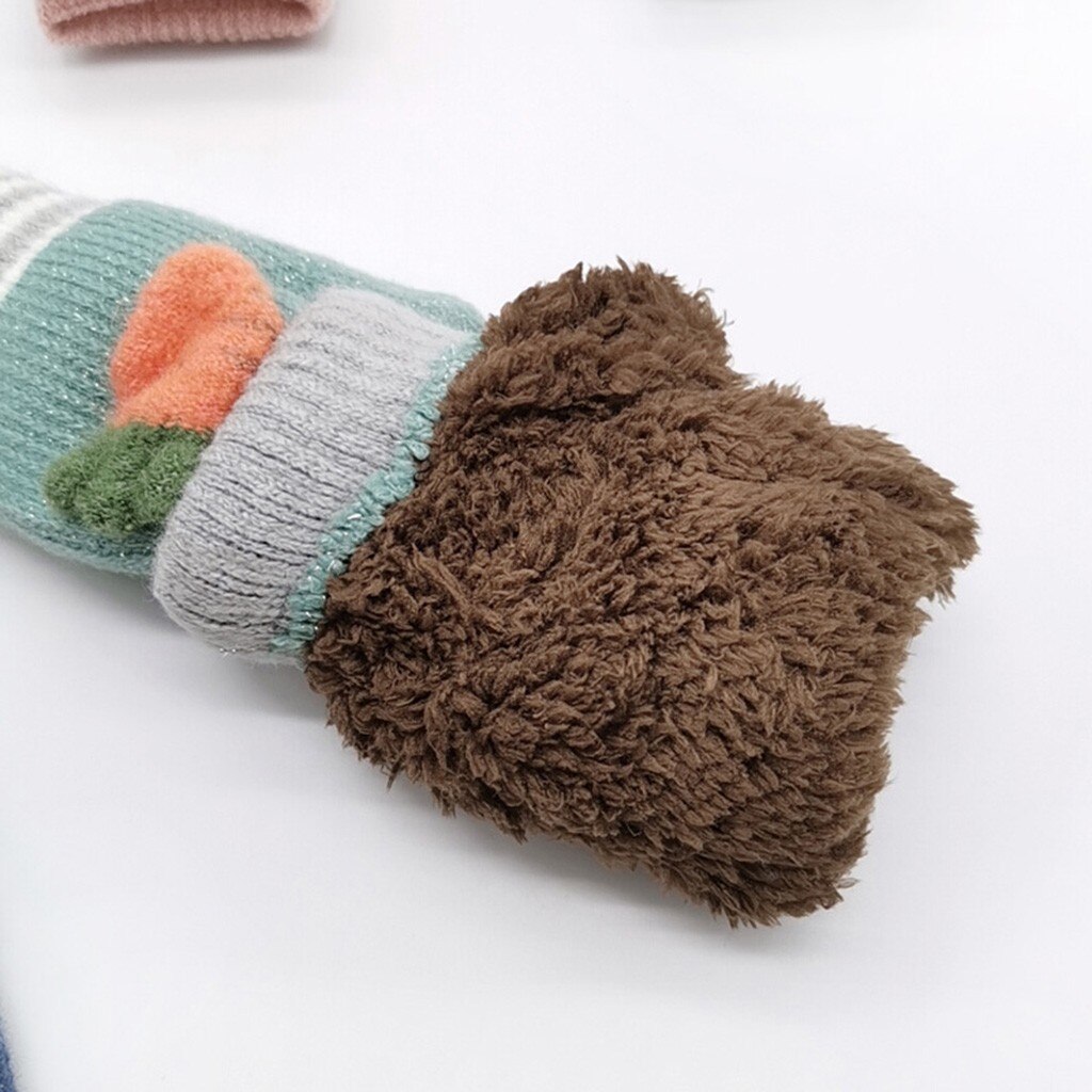 Cartoon Rabbit Knitted Gloves For Children Kids Boys Girls Carrot Applique Patchwork Hand Gloves Winter Warm Full Finger Mittens