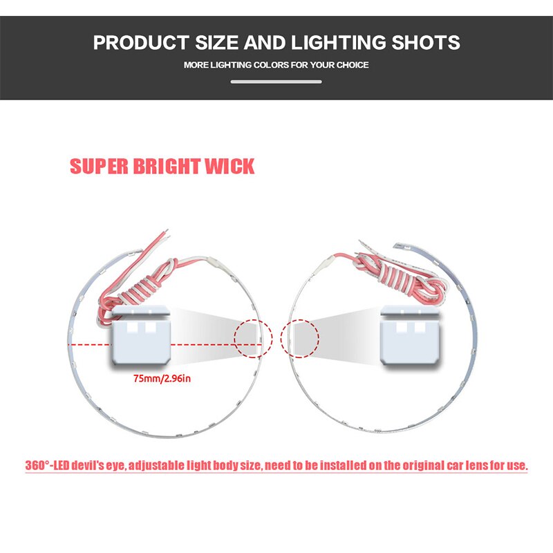 Projecteur de voiture yeux du diable, 2 pièces, lentille de projecteur 2.5-3.0 pouces 3528 15SMD LED DRL DC12V blanc rouge mauvais œil